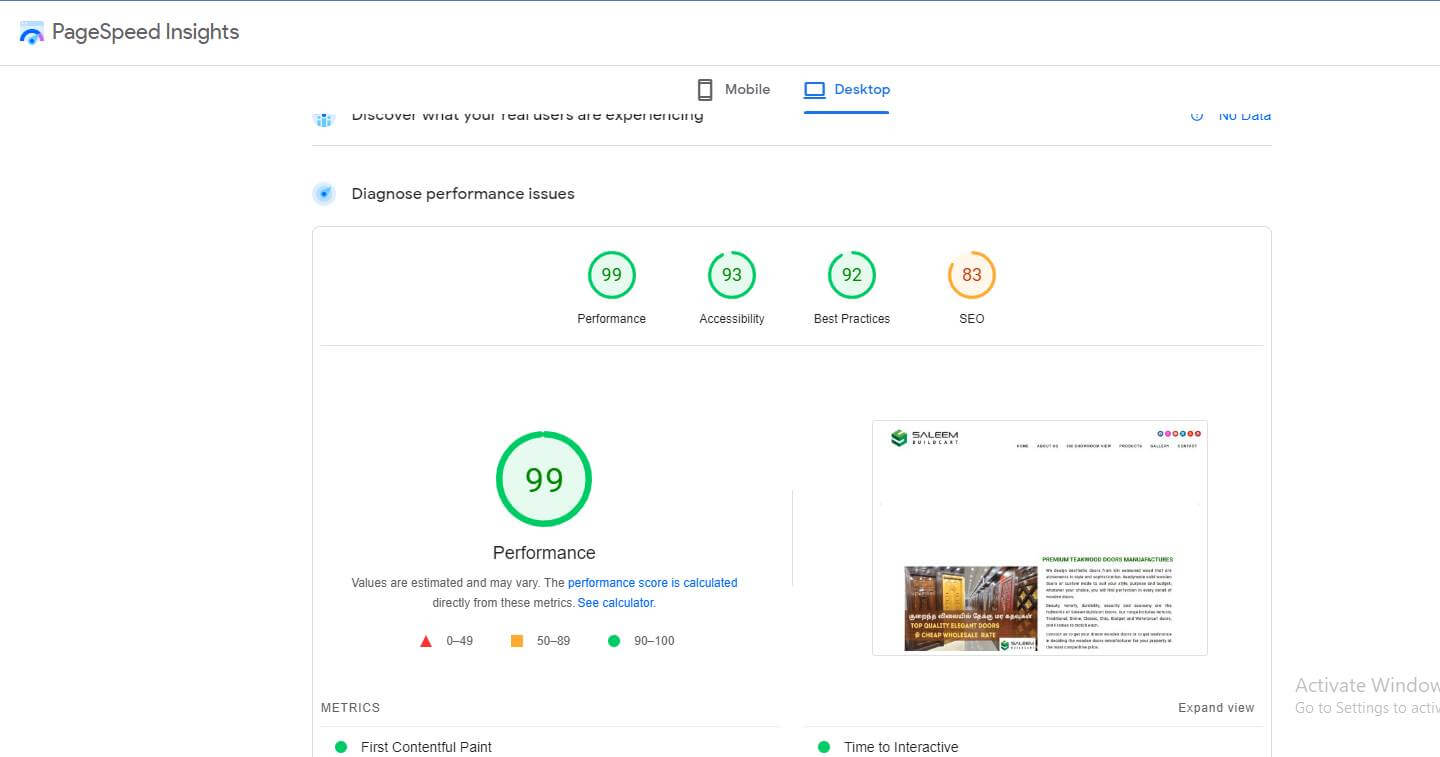 website loading Speed Report