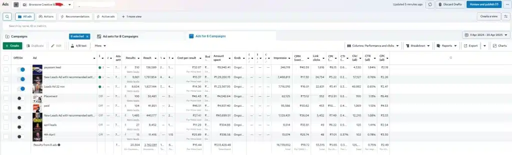 Fb ads results 20k leads